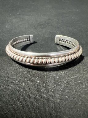 Vintage Navajo TAHE Sterling Silver Cable Rope Cuff Bracelet 21.2g Size 6.25